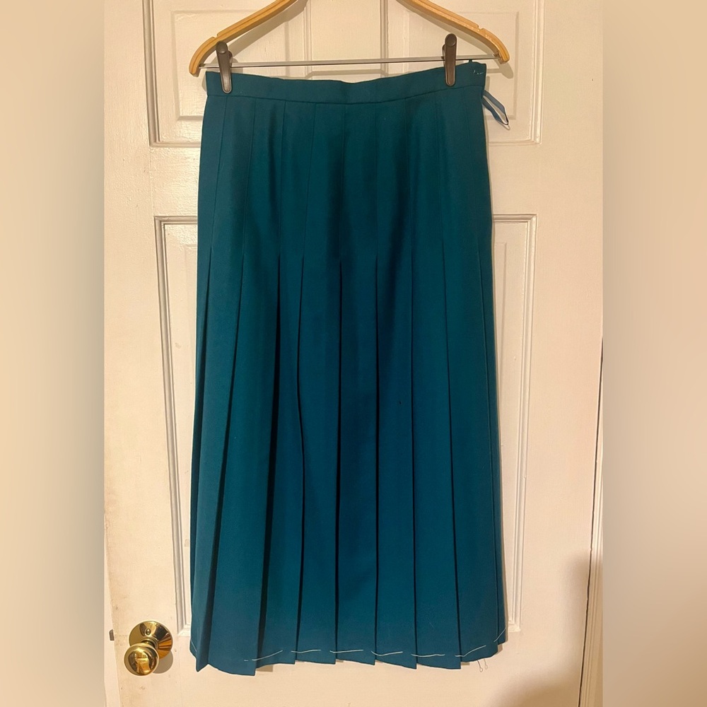 NWT Vintage teal wool midi skirt with pockets